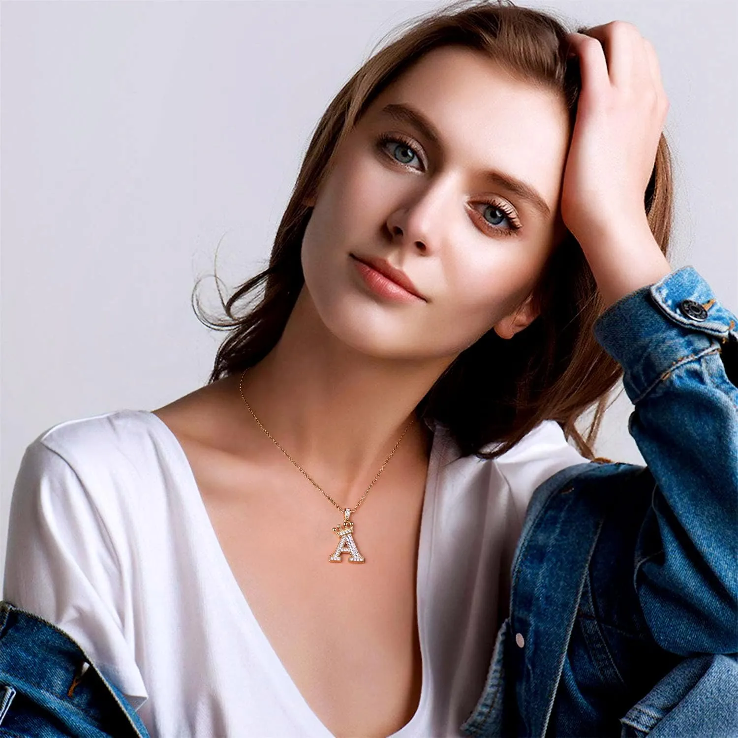 Moissanite Initial Necklace,925 Sterling Silver 18K Gold Plated Letter Necklace for Women, Hip Hop Crown Necklace for Men, Trendy A-Z Pendant Choker Jewelry