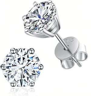 Moissanite Stud Earrings, D Color VVS1 18K White Gold Plated 925 Sterling Silver Earrings, Hypoallergenic Studs Earring for Women Men