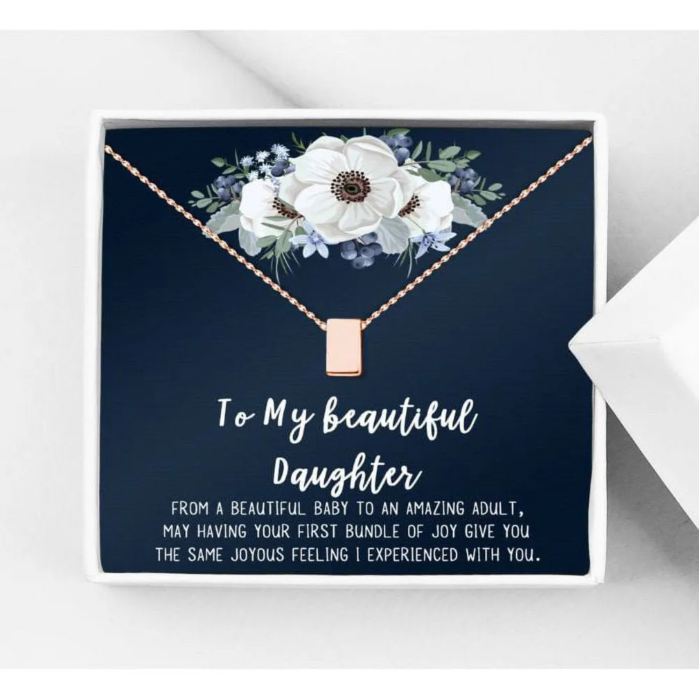 Mom Gifts, Cube Necklace for Mother & Daughter, Necklaces for Women, Best Birthday Gift Ideas, Pendant Mother's Jewelry For Her, Mothers Day [Gold Cube, No-Personalized Card]