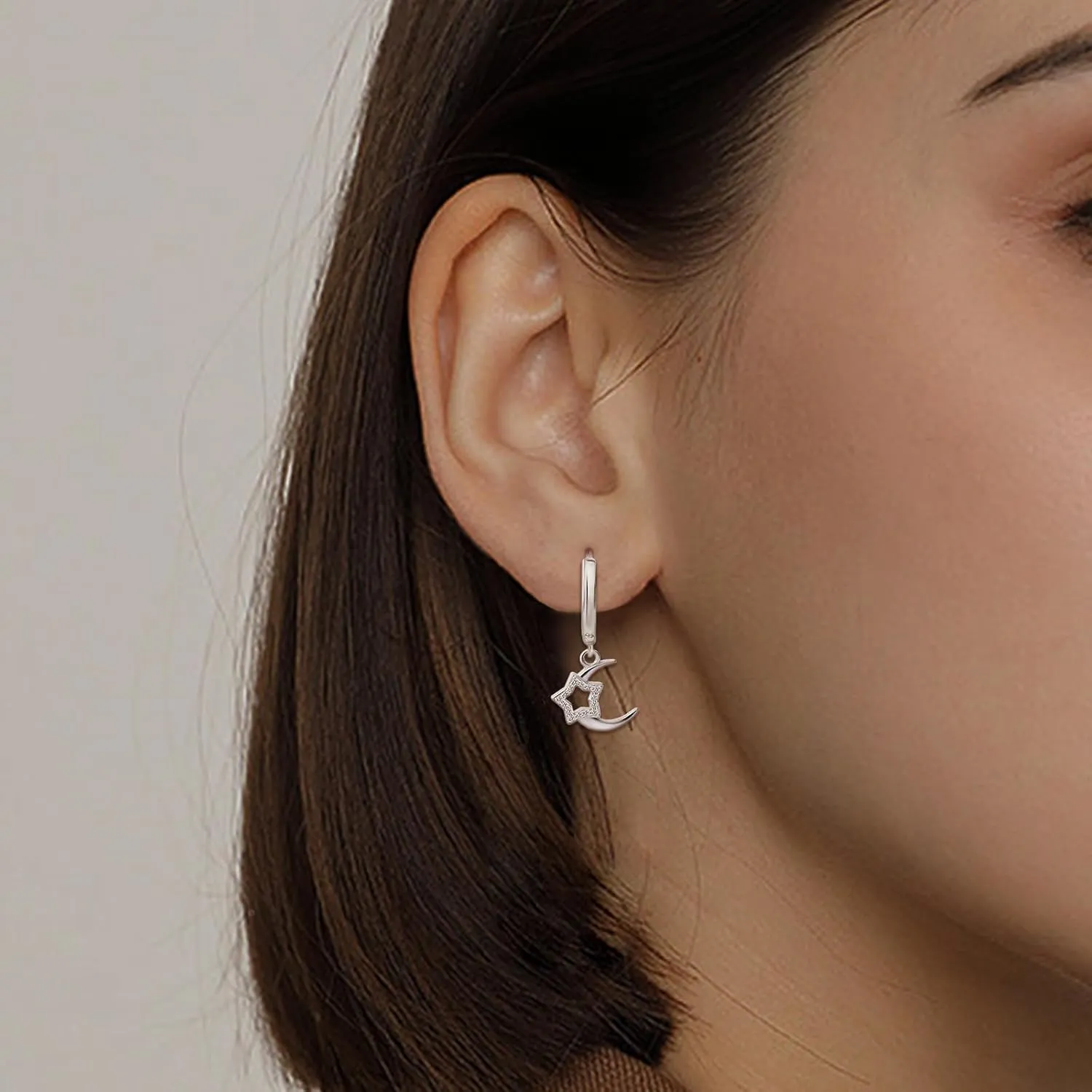 Moon Star Hoop Earrings For Women Sterling Silver Star and Moon Dangle Drop Tassel Earrings Fashion Jewelry Gift for Daughter Girlfriend Mom