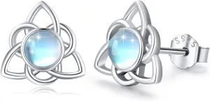 Moonstone Stud Earrings Sterling Silver Rainbow Moonstone Hypoallergenic Earrings Tiny Lightweight Piercing Stud Jewelry for Women Friend with Gifts Box