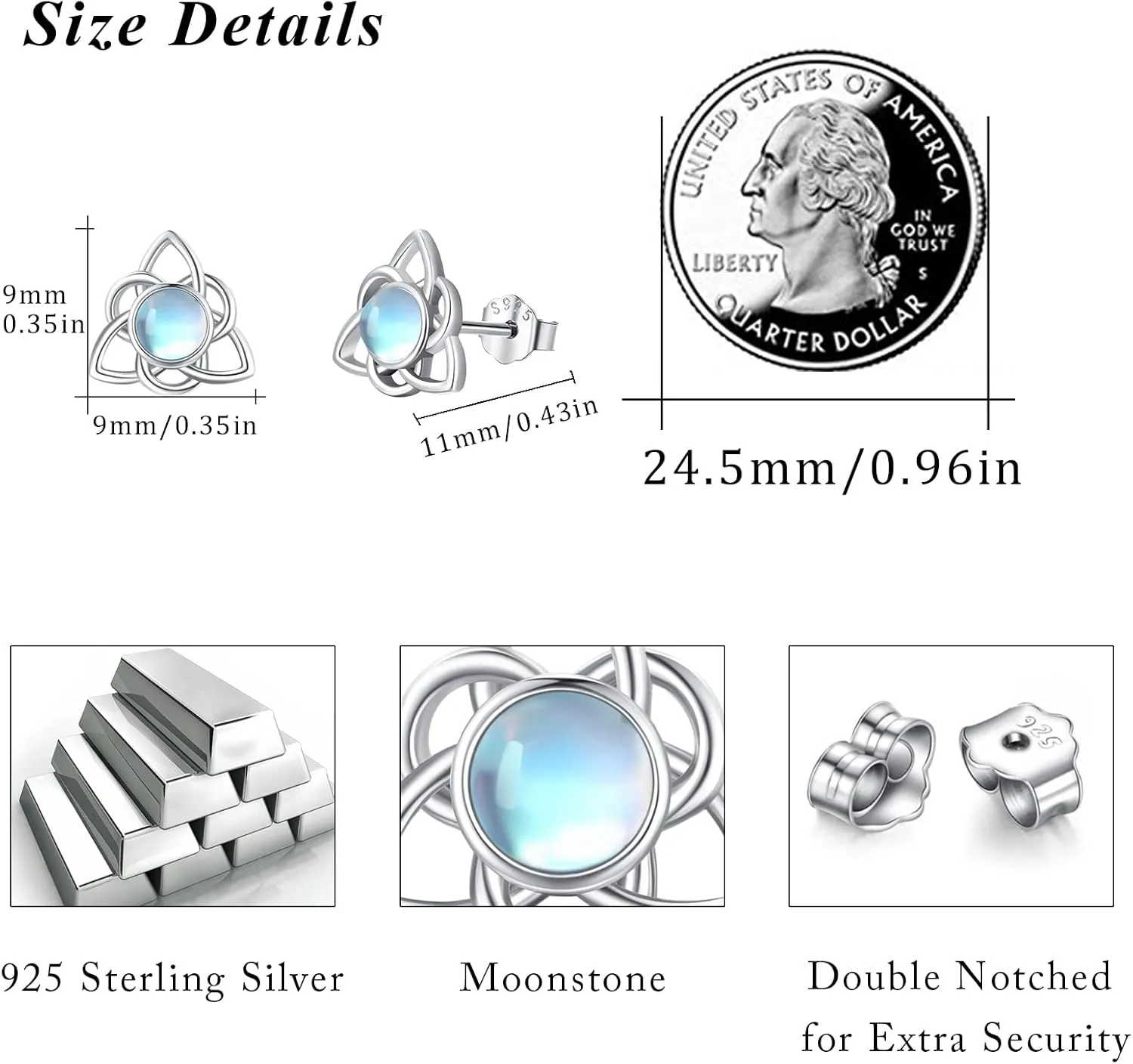 Moonstone Stud Earrings Sterling Silver Rainbow Moonstone Hypoallergenic Earrings Tiny Lightweight Piercing Stud Jewelry for Women Friend with Gifts Box