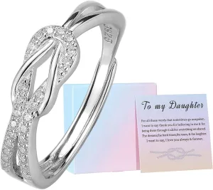 Mother Daughter Ring, Daughter Gifts from Mom, S925 Sterling Silver Knot Ring Dainty CZs Stackable Rings Bands for Women Promise Rings for Her Jewelry Birthday Gifts Christmas Gifts