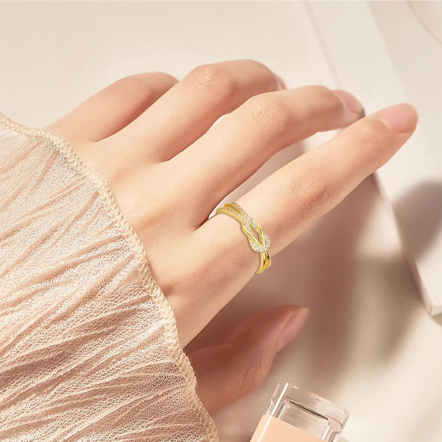 Mother Daughter Ring, Daughter Gifts from Mom, S925 Sterling Silver Knot Ring Dainty CZs Stackable Rings Bands for Women Promise Rings for Her Jewelry Birthday Gifts Christmas Gifts