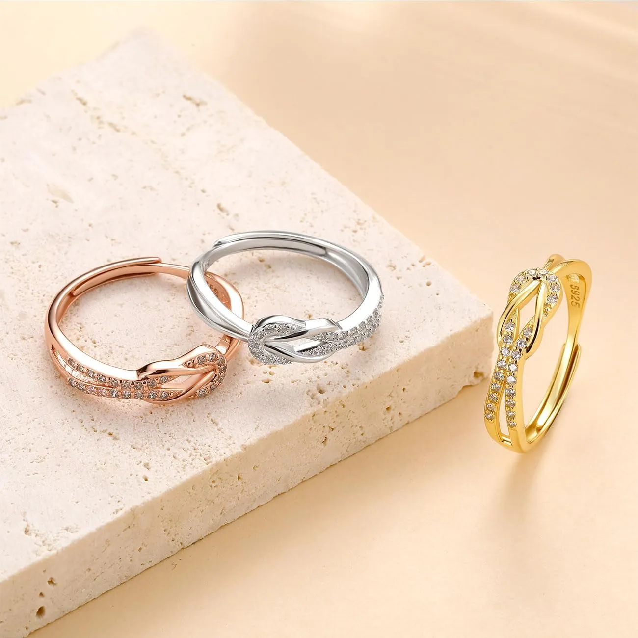 Mother Daughter Ring, Daughter Gifts from Mom, S925 Sterling Silver Knot Ring Dainty CZs Stackable Rings Bands for Women Promise Rings for Her Jewelry Birthday Gifts Christmas Gifts