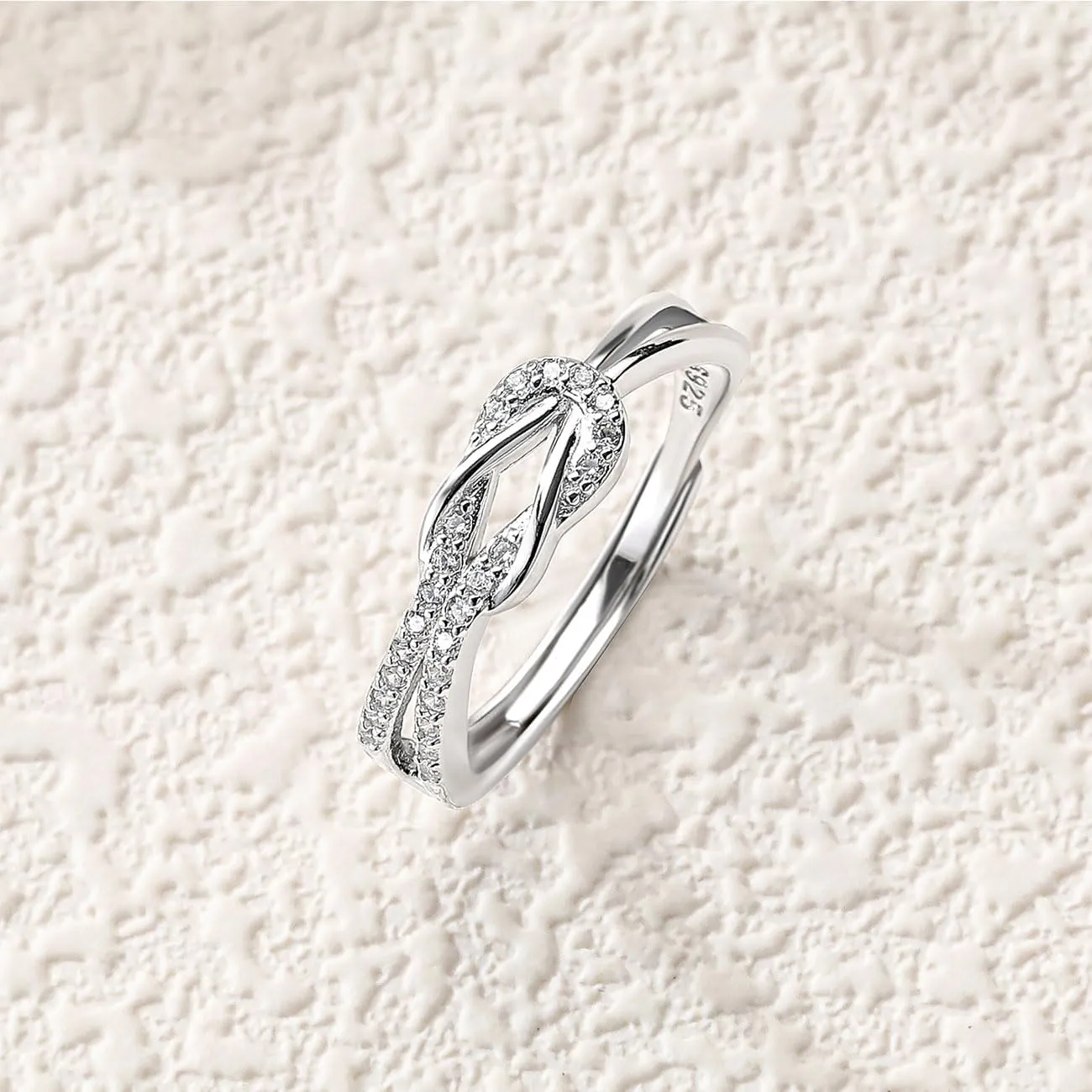Mother Daughter Ring, Daughter Gifts from Mom, S925 Sterling Silver Knot Ring Dainty CZs Stackable Rings Bands for Women Promise Rings for Her Jewelry Birthday Gifts Christmas Gifts
