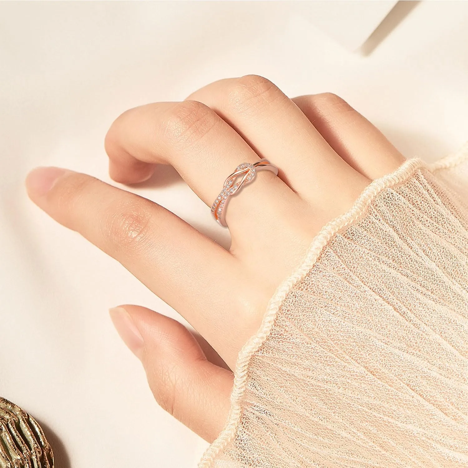 Mother Daughter Ring, Daughter Gifts from Mom, S925 Sterling Silver Knot Ring Dainty CZs Stackable Rings Bands for Women Promise Rings for Her Jewelry Birthday Gifts Christmas Gifts