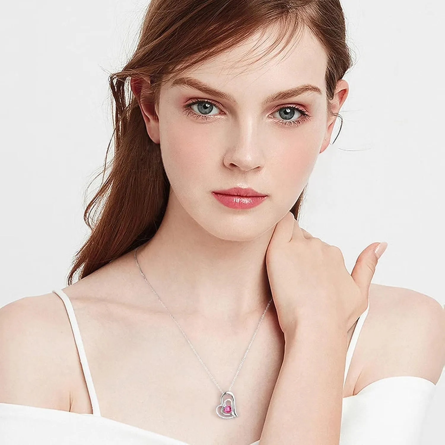 Mothers Day Gifts for Mom, Heart Necklace Gifts for Her Sterling Silver Birthstone Pendant Necklace Birthstone Birthday Gifts Mothers Day Gifts for Girls Wife Girlfriend Daughter Jewelry Gifts