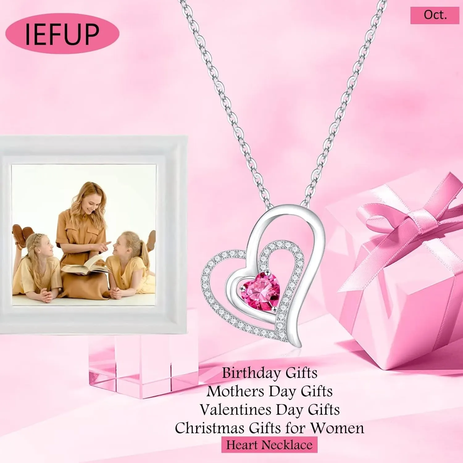 Mothers Day Gifts for Mom, Heart Necklace Gifts for Her Sterling Silver Birthstone Pendant Necklace Birthstone Birthday Gifts Mothers Day Gifts for Girls Wife Girlfriend Daughter Jewelry Gifts