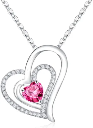 Mothers Day Gifts for Mom, Heart Necklace Gifts for Her Sterling Silver Birthstone Pendant Necklace Birthstone Birthday Gifts Mothers Day Gifts for Girls Wife Girlfriend Daughter Jewelry Gifts
