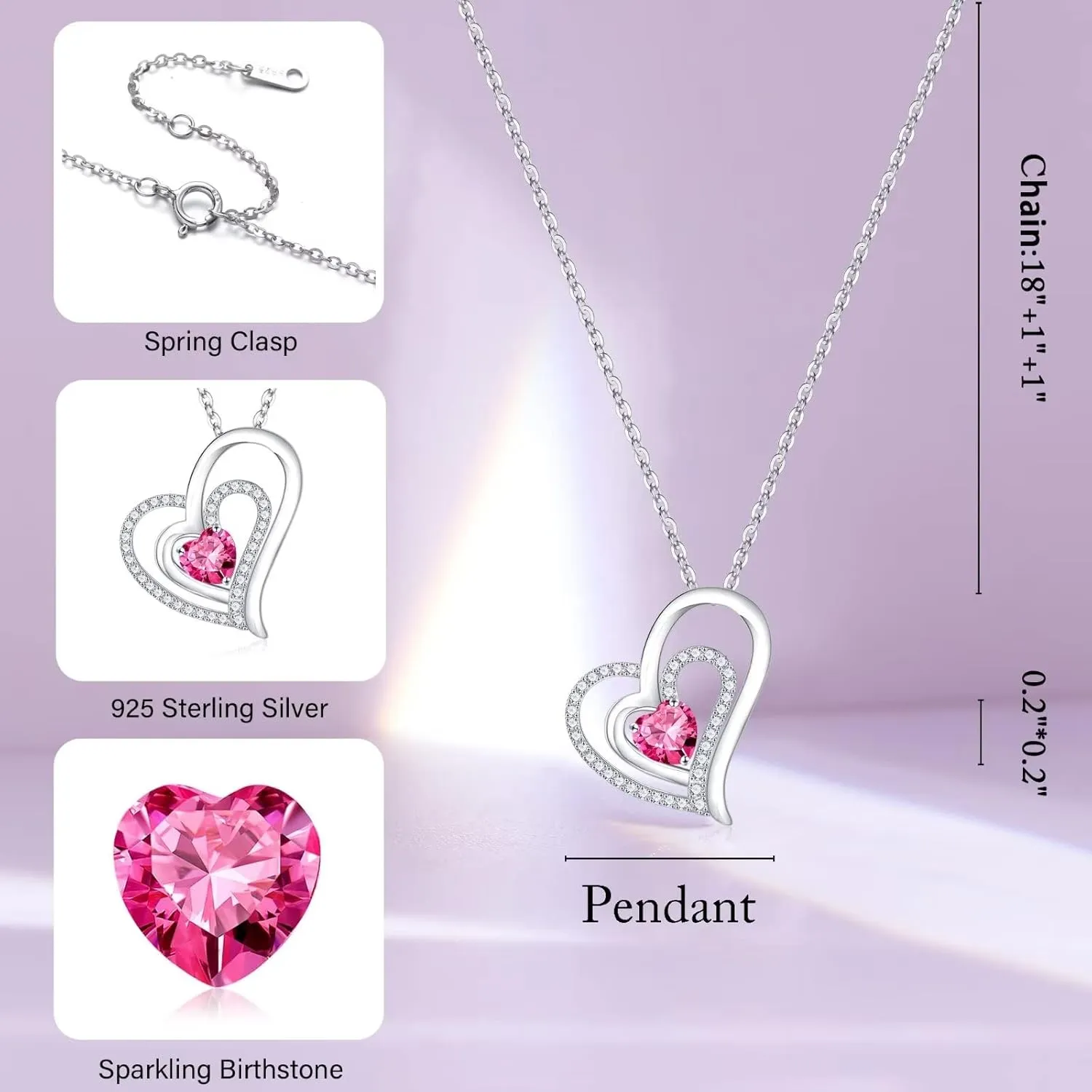 Mothers Day Gifts for Mom, Heart Necklace Gifts for Her Sterling Silver Birthstone Pendant Necklace Birthstone Birthday Gifts Mothers Day Gifts for Girls Wife Girlfriend Daughter Jewelry Gifts