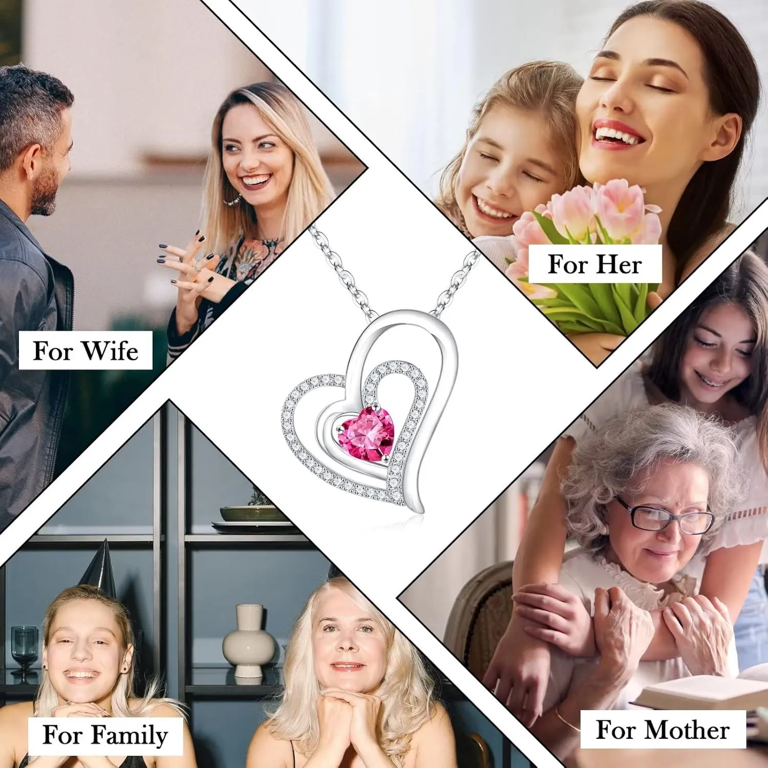 Mothers Day Gifts for Mom, Heart Necklace Gifts for Her Sterling Silver Birthstone Pendant Necklace Birthstone Birthday Gifts Mothers Day Gifts for Girls Wife Girlfriend Daughter Jewelry Gifts