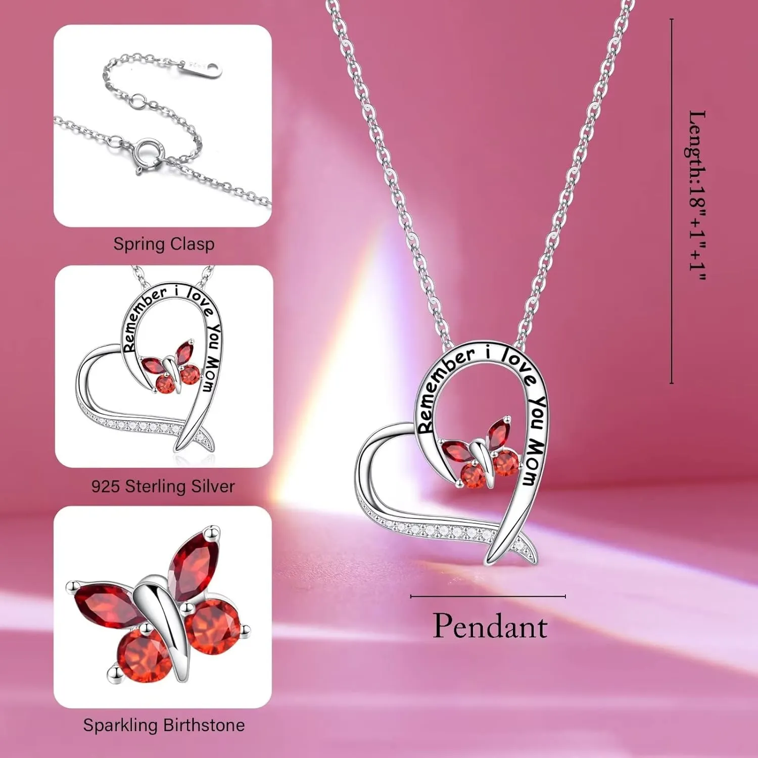 Mothers Day Gifts - S925 Sterling Silver Butterfly Necklace for Women Butterfly Birthstone Neckalce Mothers Day Christmas Birthday Gifts for Mom Sister Wife Daughter Nana Grandma