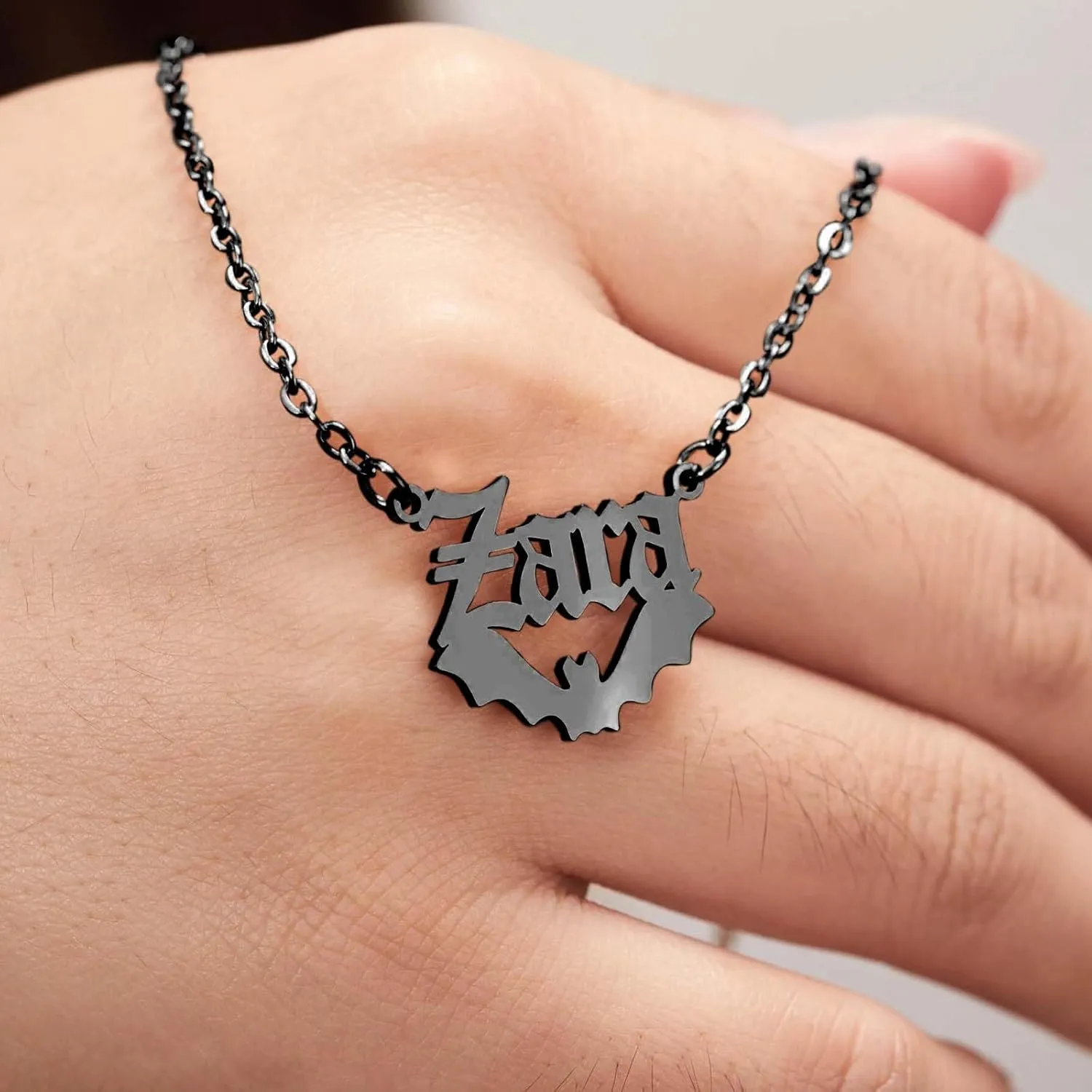 MOTICIUS Custom Name Necklace Personalized Halloween Necklace with Name Bat/Pumpkin/Ghost/Witch Hat/Witch Broom/Witch Pendant Peronalized Name Necklace for Women Men Customized Jewelry Halloween Gifts