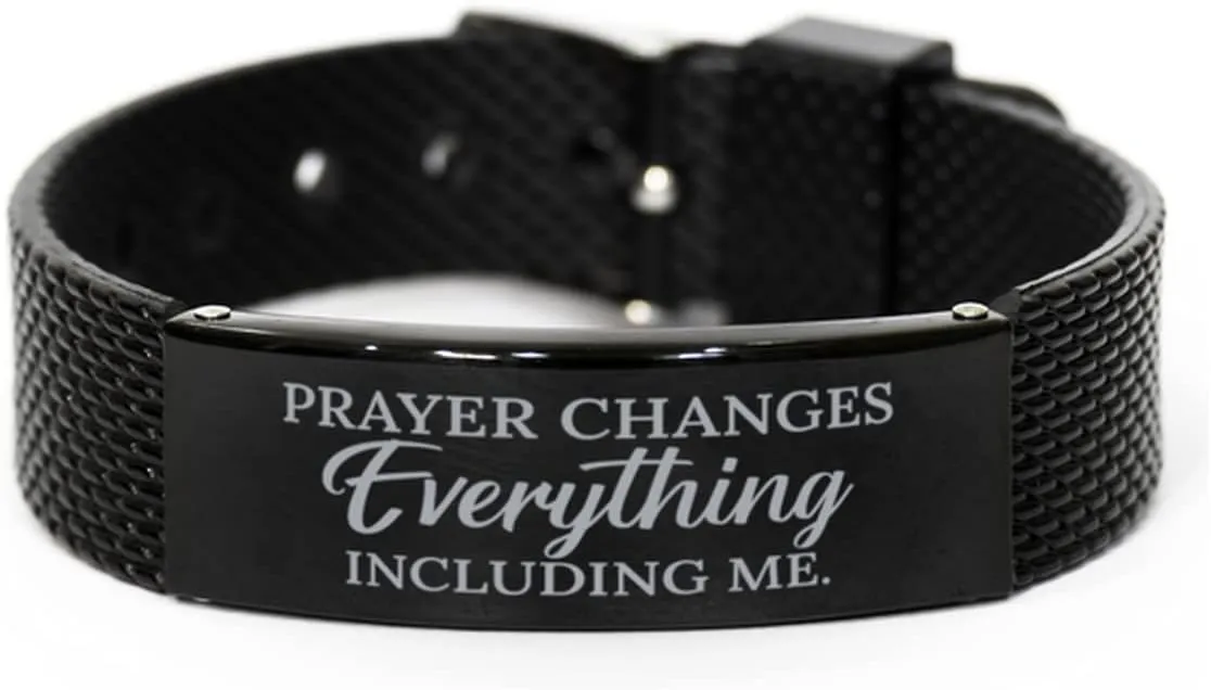 Motivational Christian Black Shark Mesh Bracelet, Prayer Changes Everything