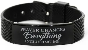 Motivational Christian Black Shark Mesh Bracelet, Prayer Changes Everything