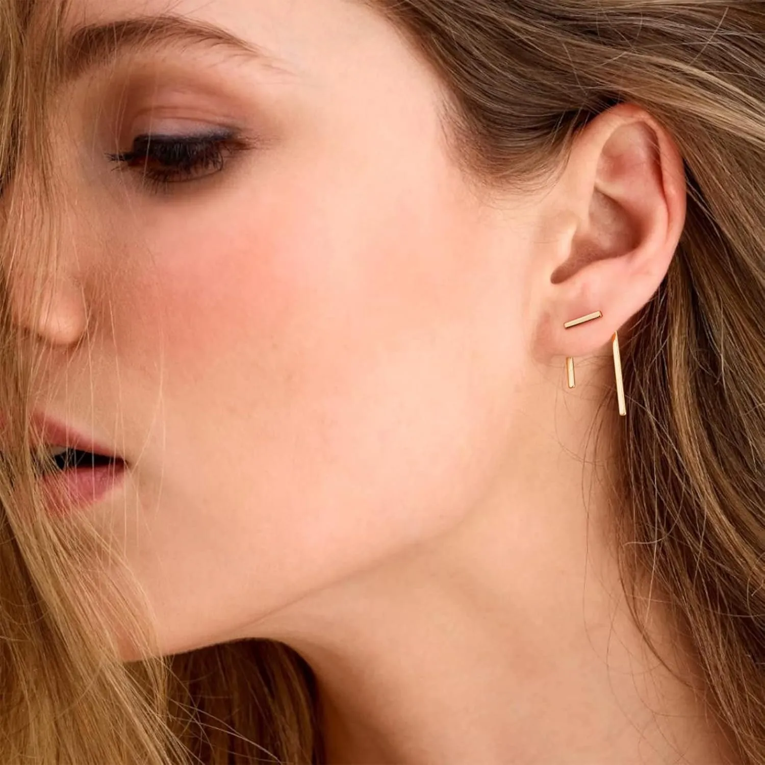 MTMY Gold Stud Earring for Women 14K Gold Plated Dainty Cubic Zirconia Studs Earrings Cute Simple Elegant Earrings Jewelry