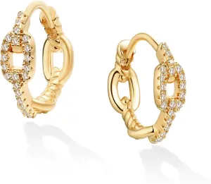 MTMY Huggie Hoop Earrings 14K Gold Plated Cubic Zirconia Dainty Simple Cute Beads Elegant CZ Circle Small Hoop Earring for Women Minimalist Handmade Hypoallergenic Jewelry