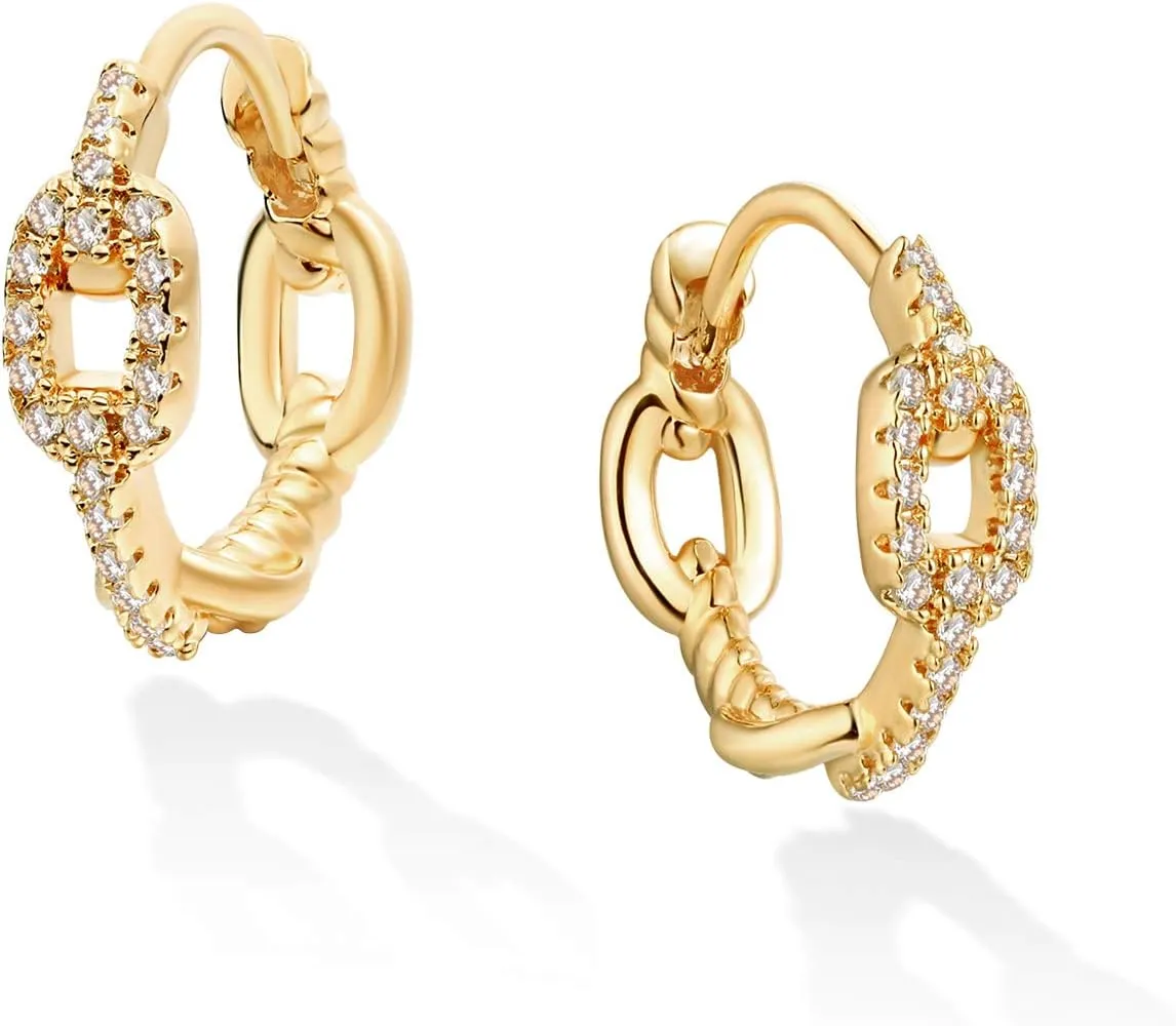 MTMY Huggie Hoop Earrings 14K Gold Plated Cubic Zirconia Dainty Simple Cute Beads Elegant CZ Circle Small Hoop Earring for Women Minimalist Handmade Hypoallergenic Jewelry