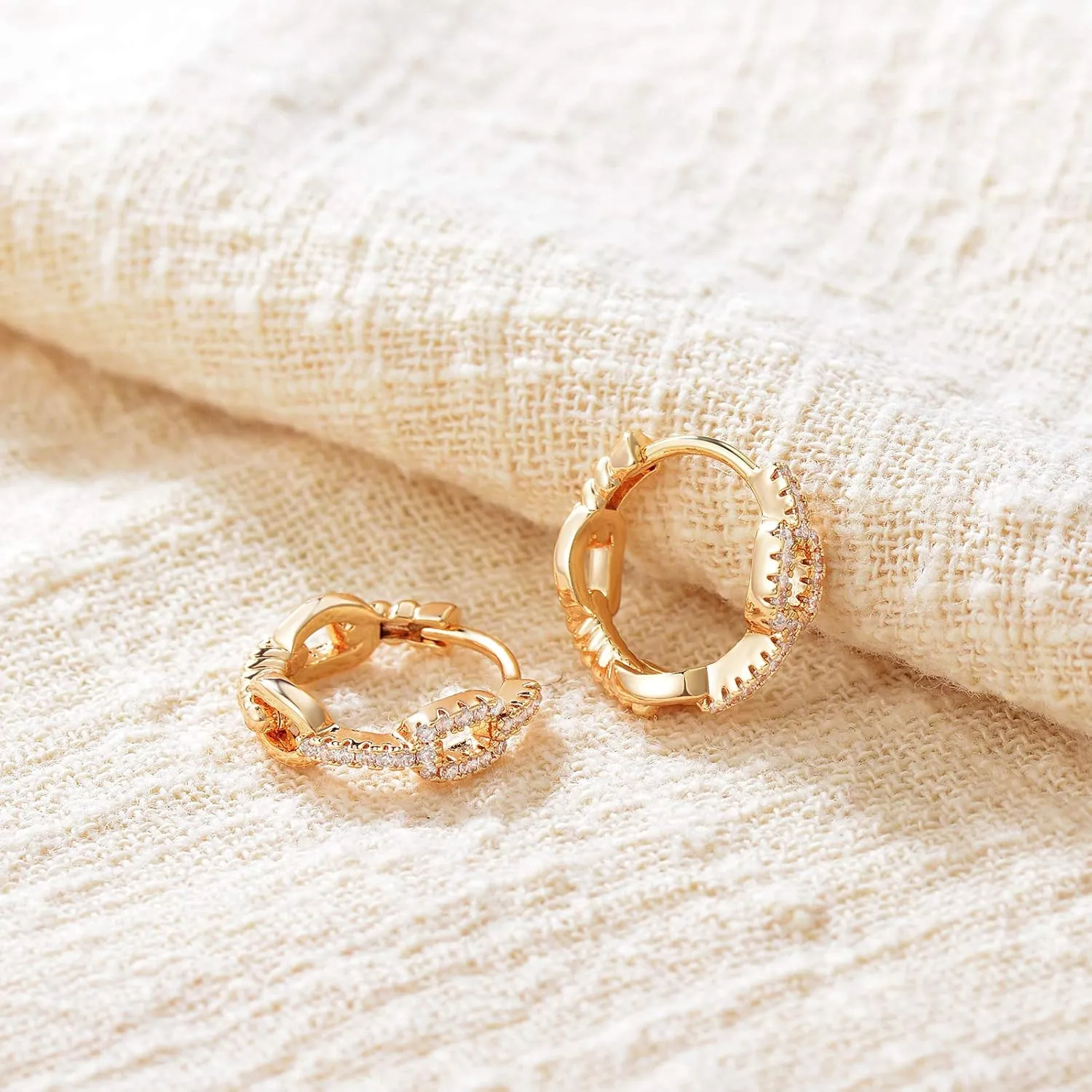 MTMY Huggie Hoop Earrings 14K Gold Plated Cubic Zirconia Dainty Simple Cute Beads Elegant CZ Circle Small Hoop Earring for Women Minimalist Handmade Hypoallergenic Jewelry
