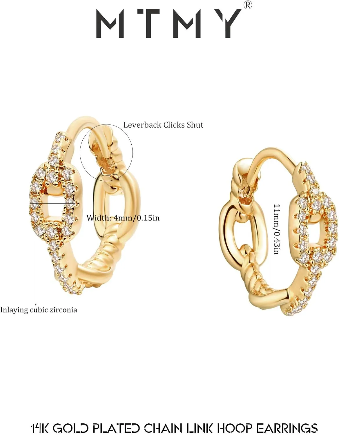 MTMY Huggie Hoop Earrings 14K Gold Plated Cubic Zirconia Dainty Simple Cute Beads Elegant CZ Circle Small Hoop Earring for Women Minimalist Handmade Hypoallergenic Jewelry