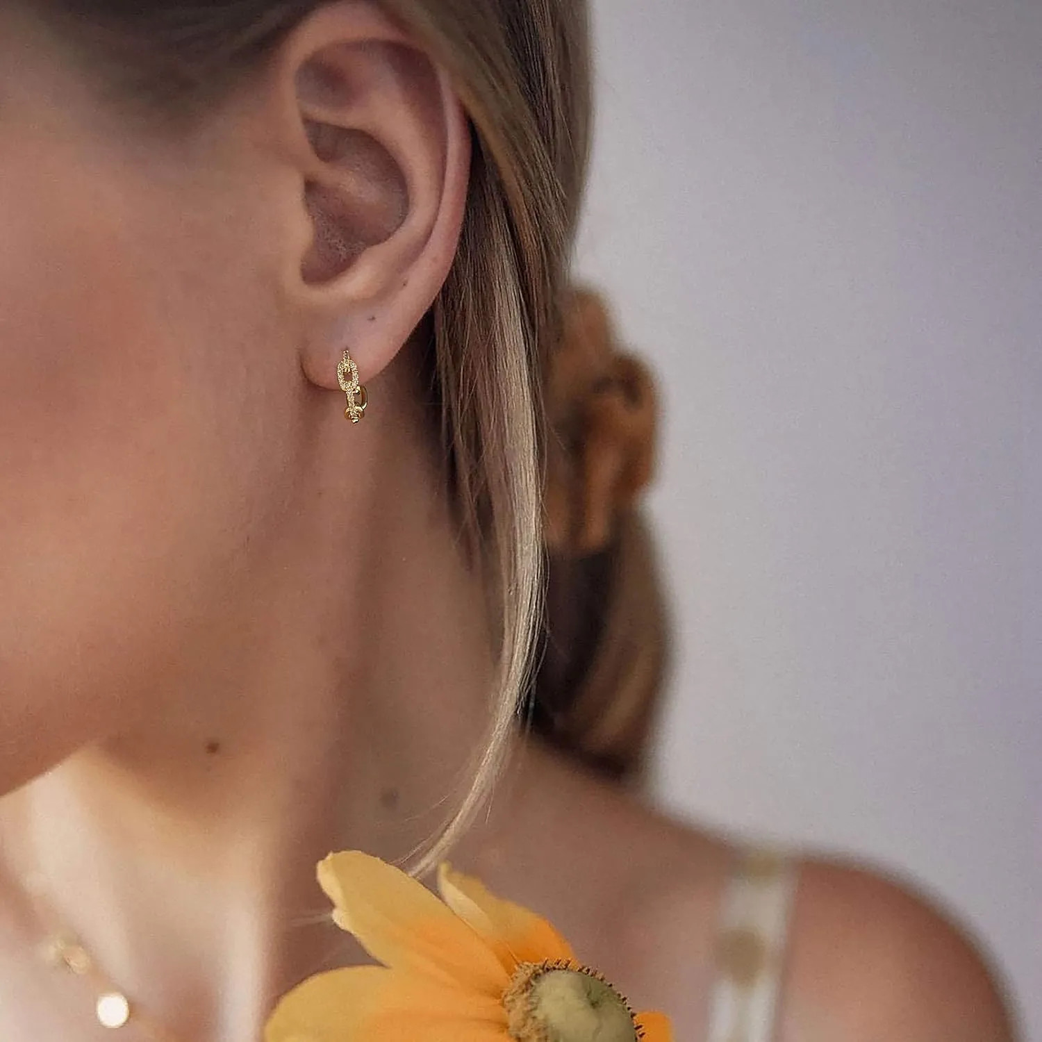 MTMY Huggie Hoop Earrings 14K Gold Plated Cubic Zirconia Dainty Simple Cute Beads Elegant CZ Circle Small Hoop Earring for Women Minimalist Handmade Hypoallergenic Jewelry