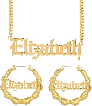 Name Necklace Name Earrings Personalized Jewelry Set 18K Gold Plated Custom Name Necklace for Women as a Gifts