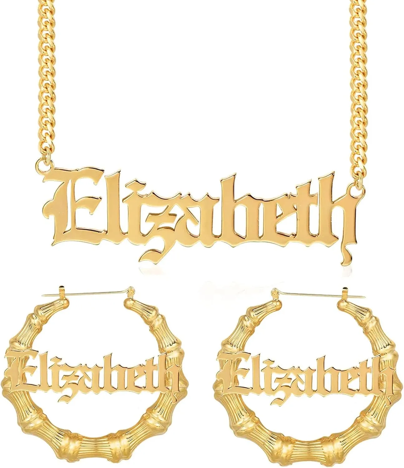 Name Necklace Name Earrings Personalized Jewelry Set 18K Gold Plated Custom Name Necklace for Women as a Gifts