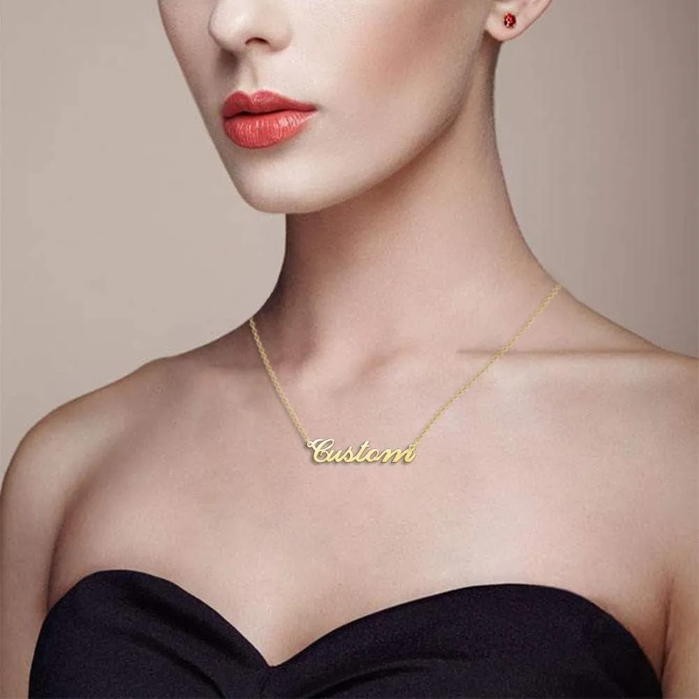 Name Necklace Personalized, Sterling Silver Custom Nameplate Necklace Charm Jewelry Gift for Women
