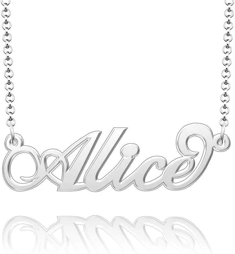 Name Necklace Personalized, Sterling Silver Custom Nameplate Necklace Charm Jewelry Gift for Women