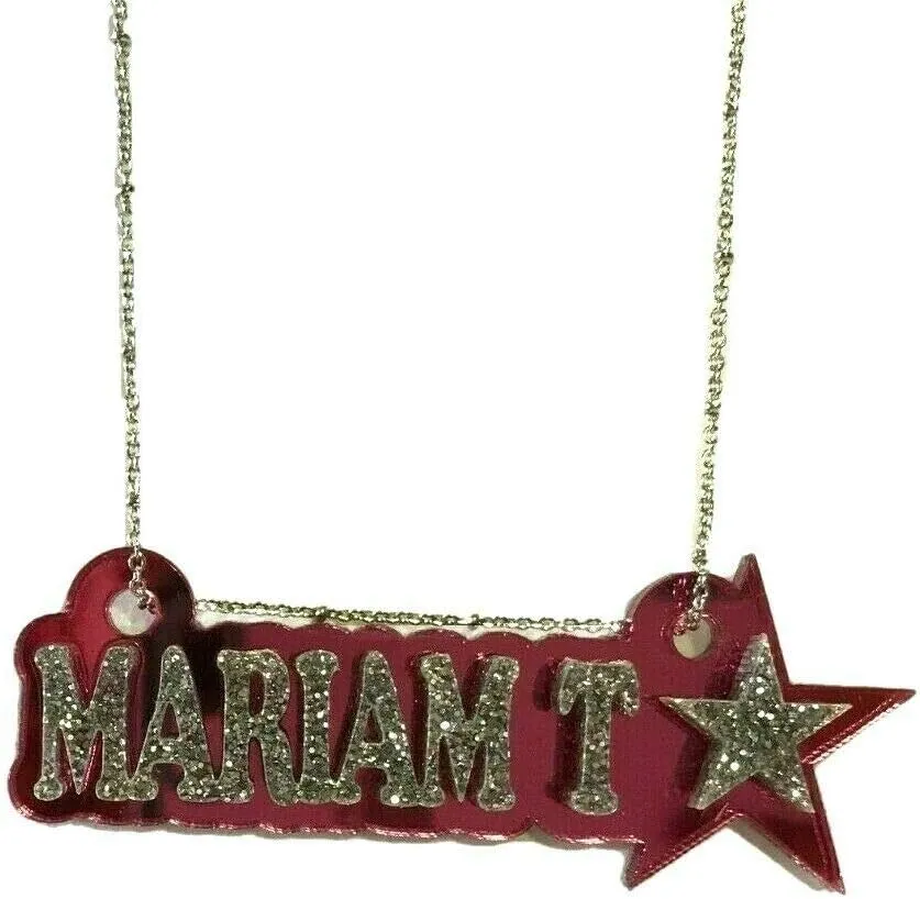 Name Plate Custom Name Necklace Nameplate Name Laser Cut Personalized, Diamond Look Letters with Color Choice Back, Silver Chain and Design, Made To Order Any Name - Dazzling and Stunning!
