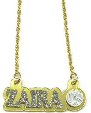 Name Plate Custom Name Necklace With Volleyball Design Personalized Nameplate Volley Ball Name Laser Cut Gold Letters, Quality Gold Chain, Made To Order Any Name - Dazzling and Stunning!