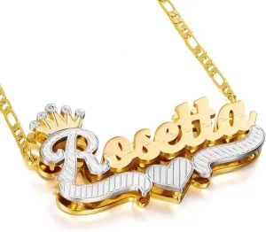 Name Plate Necklaces Double Plated Name Necklace Personalized Custom NameNecklace for Women with Heart 18k Gold Plated Nameplate Pendant for Women