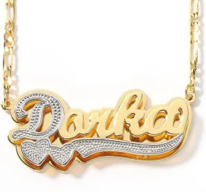 Name Plate Necklaces Double Plated Name Necklace Personalized Custom NameNecklace for Women with Heart 18k Gold Plated Nameplate Pendant for Women