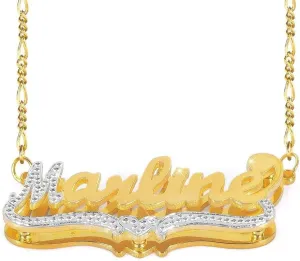 Name Plate Necklaces Double Plated Name Necklace Personalized Custom NameNecklace for Women with Heart 18k Gold Plated Nameplate Pendant for Women