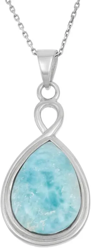 Natural Larimar Sterling Silver Pendant Necklace Vintage Style with 18" Silver Chain Necklace for Women