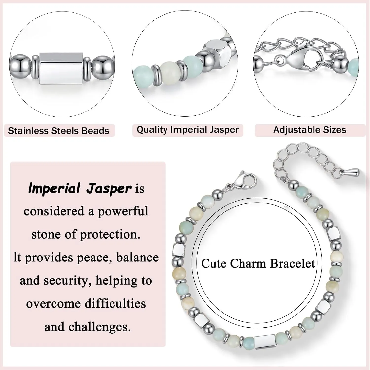 Natural Stone Heart Charm Bracelets Gifts for Teenage Teen Girls Daughter Granddaughter Niece Valentines Birthday Christmas Easter Gifts