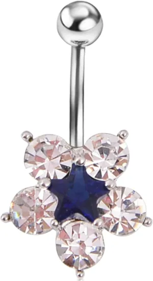 Navel Ring Surgical Stainless Steel, CZ Black Navel Rings for Women Flower Pendant Blue Belly Rings