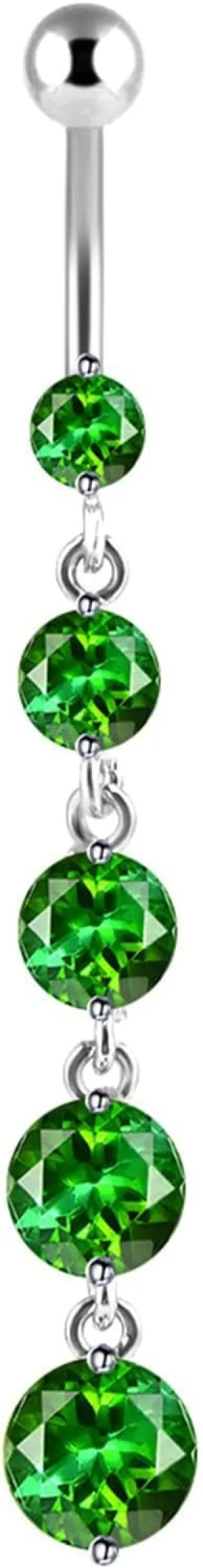 Navel Ring Surgical Stainless Steel, CZ Dangle Navel Rings for Women Round Green Belly Rings