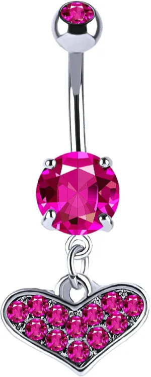 Navel Ring Surgical Stainless Steel, CZ Initial Navel Rings for Women Heart Pendant Rose Red Belly Rings
