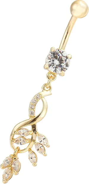 Navel Ring Surgical Stainless Steel, CZ Navel Rings for Women Dangle Leaf White Navel Rings