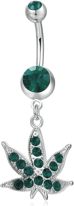 Navel Ring Surgical Stainless Steel, CZ Navel Rings for Women Gold Maple Leaf Silver Belly Rings
