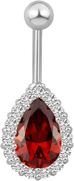 Navel Ring Surgical Stainless Steel, CZ Rose Gold Navel Rings for Women Teardrop Silver Red Belly Rings