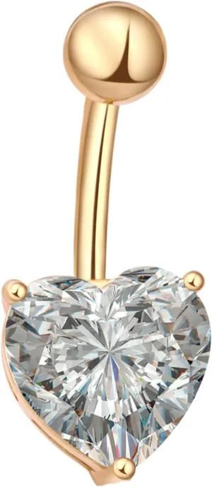 Navel Ring Surgical Stainless Steel, CZ Short Navel Rings for Women Heart Shape Gold Belly Rings