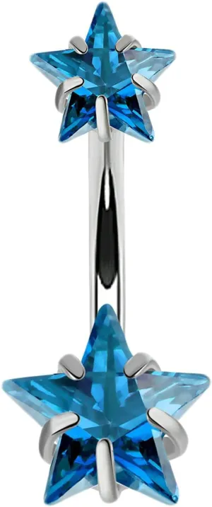 Navel Ring Surgical Stainless Steel, CZ Short Navel Rings for Women Stars Shaped Blue Navel Rings