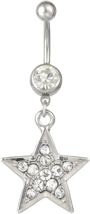 Navel Ring Surgical Stainless Steel, CZ Spiral Navel Rings for Women Star Shape White Navel Rings