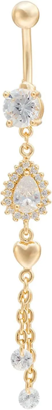 Navel Ring Surgical Stainless Steel, CZ Spiral Navel Rings for Women Water Drop Shaped Gold Belly Rings