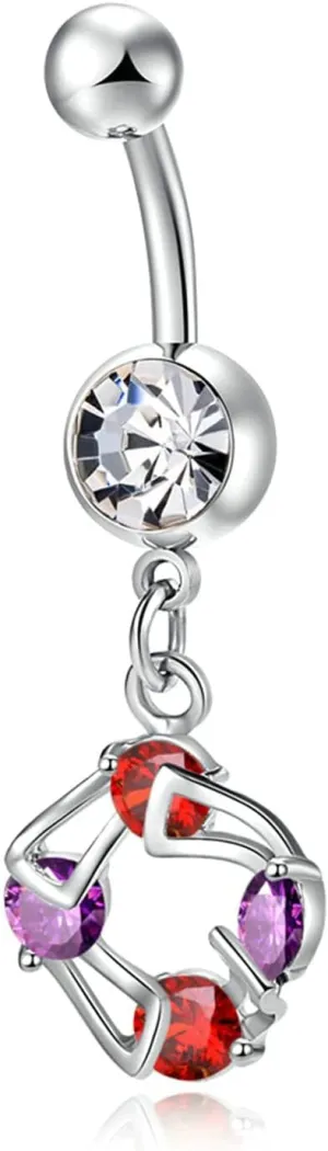 Navel Ring Surgical Stainless Steel, CZ Surgical Navel Rings for Women Wreath Silver Belly Rings