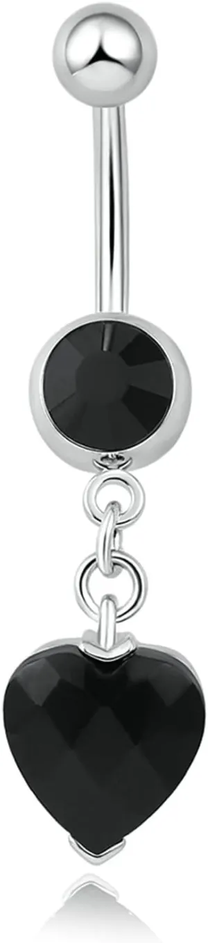Navel Ring Surgical Stainless Steel, CZ Top Navel Rings for Women Heart Shape Silver Navel Rings