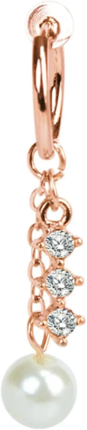 Navel Ring Surgical Stainless Steel, CZ Women Navel Rings Pearl Zirconia Rosegold Belly Rings
